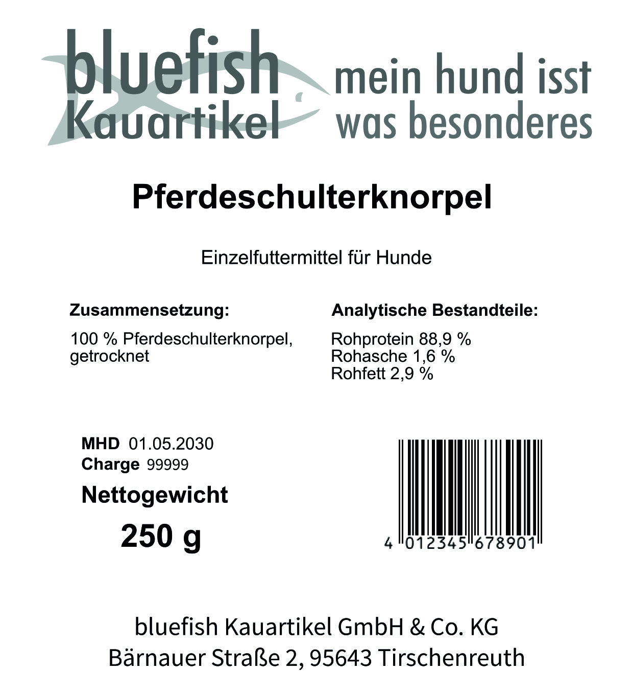 Musteretikett Private Label bluefish Kauartikel